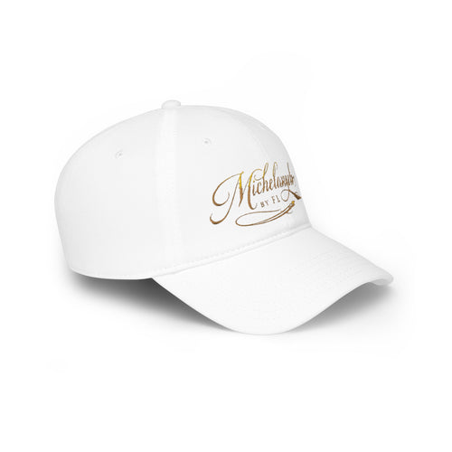 Michelangelo Script Embroidered Baseball Cap — Gold Calligraphy Low Profile Hat