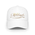 Michelangelo Script Embroidered Baseball Cap — Gold Calligraphy Low Profile Hat